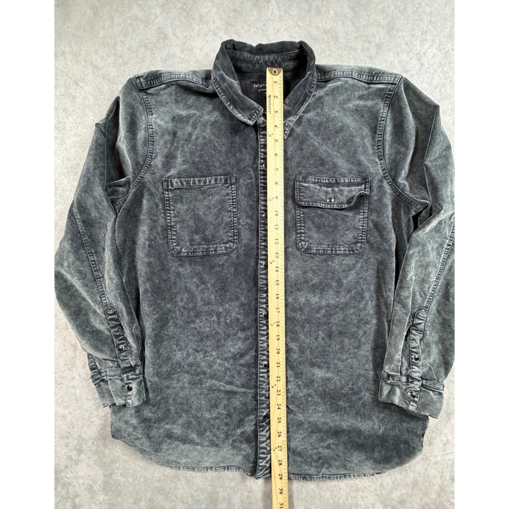 Lucky Brand Womens XL Velvet Western Shirt Charcoal Gray Snap Front Shacket - Picture 7 of 10